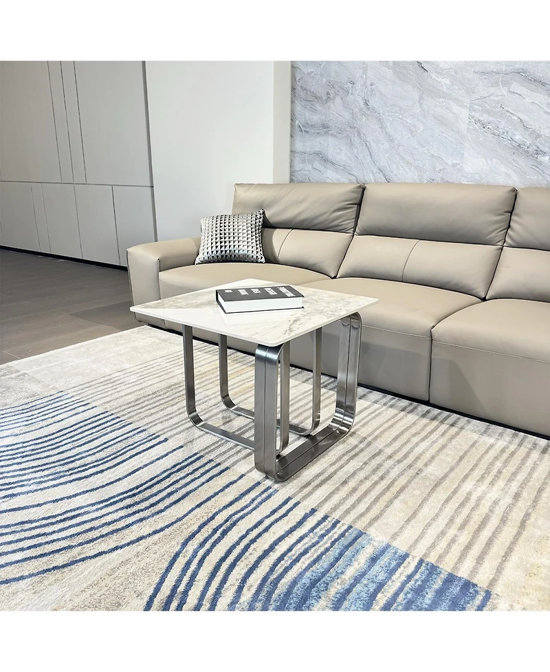 Streamdale Furniture Sintered Stone End Table Silver Metal Frame