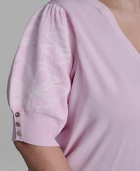 Karl Lagerfeld Paris Plus Floral Printed Sleeve Sweater