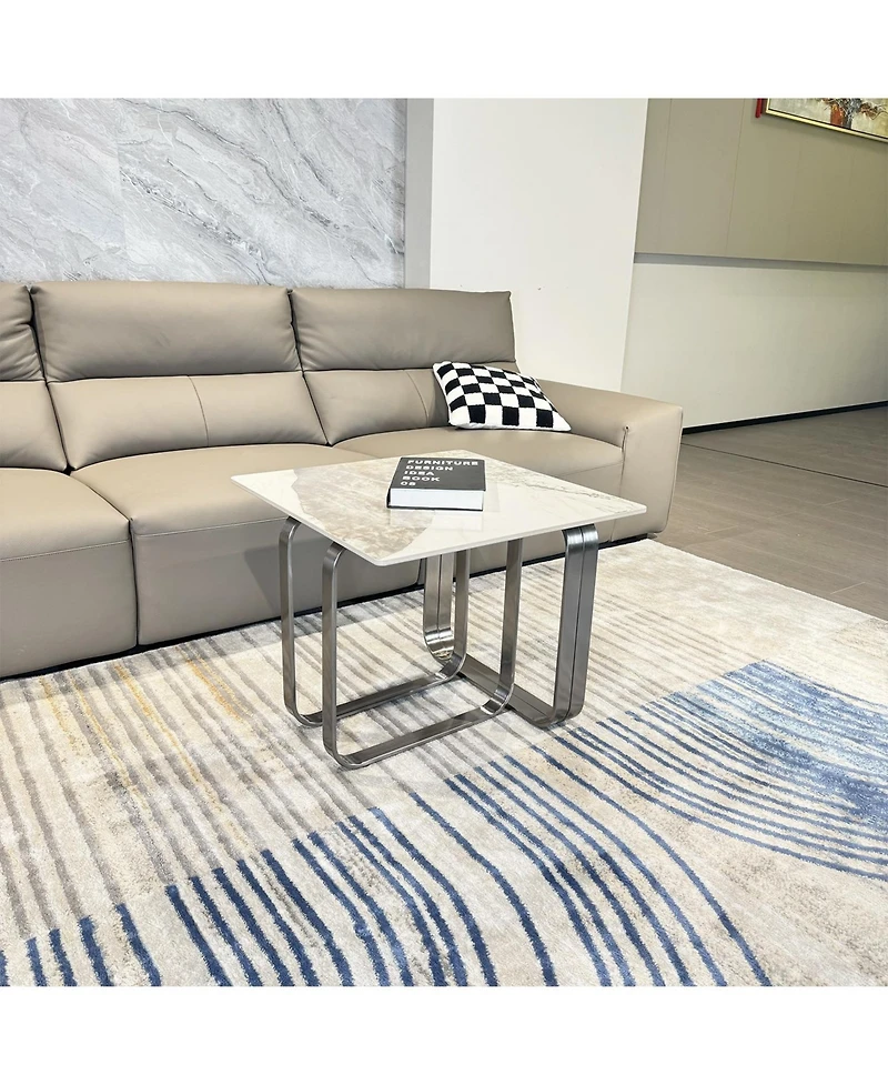 Streamdale Furniture Sintered Stone End Table Silver Metal Frame