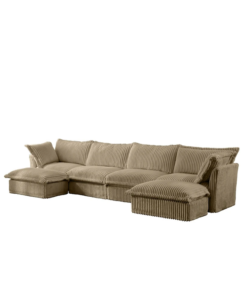 Streamdale Furniture Slipcovered U Shape Sectional Sofa Camel Corduroy