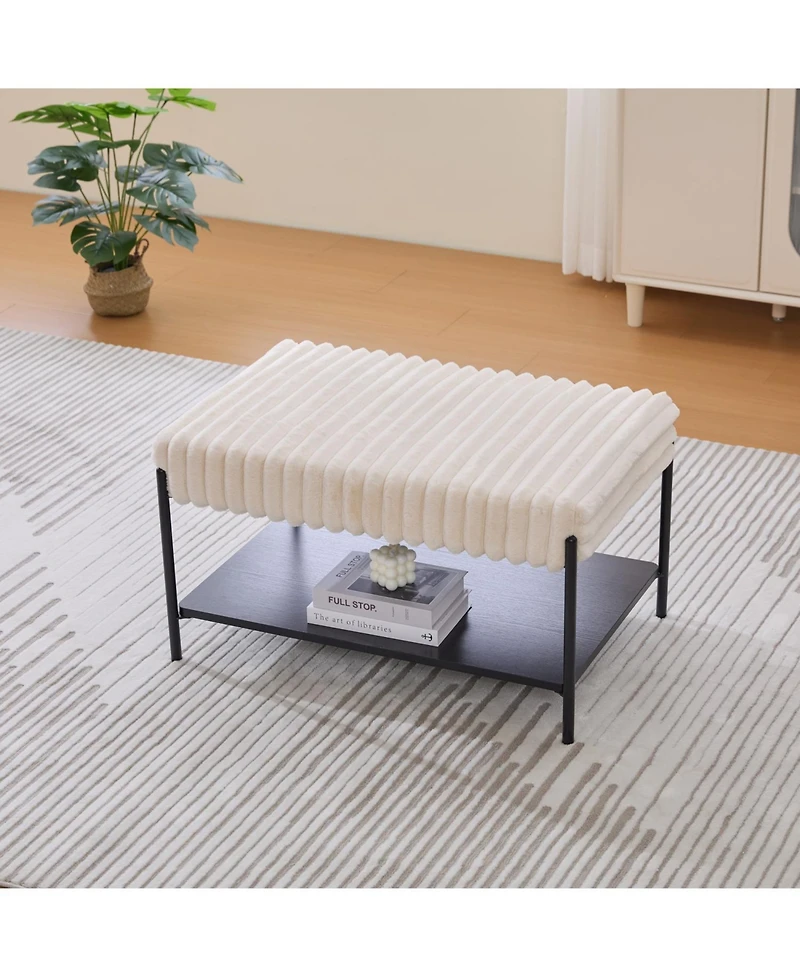 Streamdale Furniture Upholstered Ottoman Coffee Table with Storage Shelf
