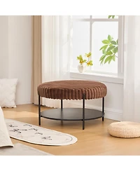 Streamdale Furniture Upholstered Round Ottoman Coffee Table with Storage Shelf - Brown