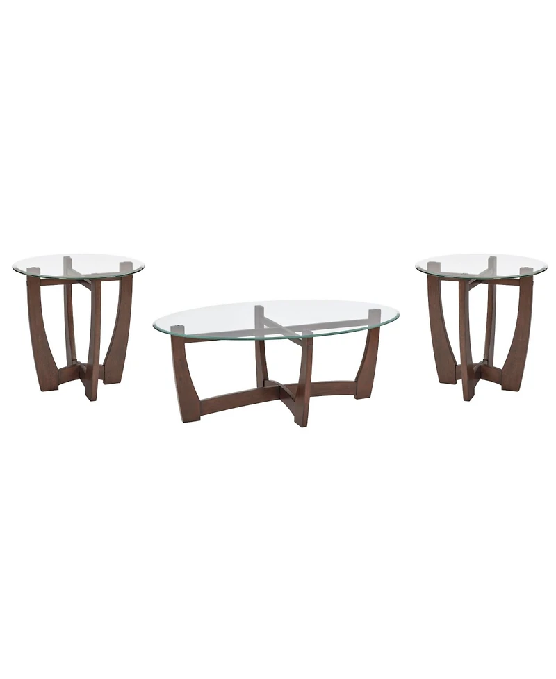 Streamdale 23.5" Round Glass Coffee Table - Cherry Finish