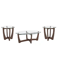 Streamdale 23.5" Round Glass Coffee Table - Cherry Finish