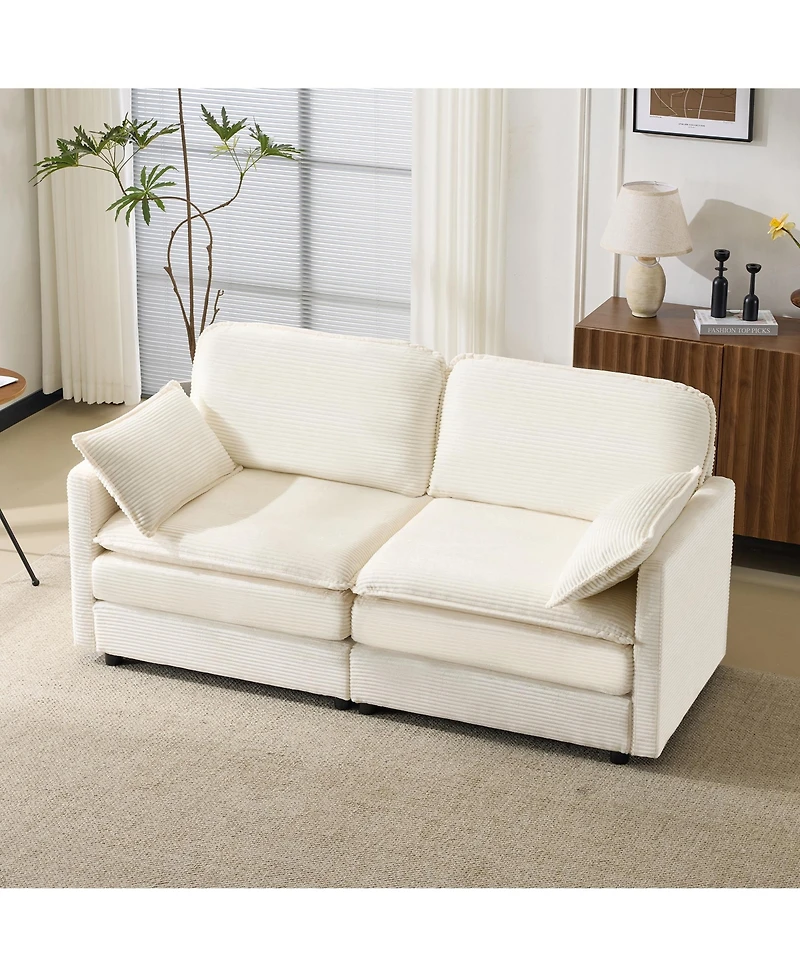 Streamdale Furniture 69" Plush Cloud Loveseat- Modular Sofa w/ Beige Chenille Cushions & Throw Pillows