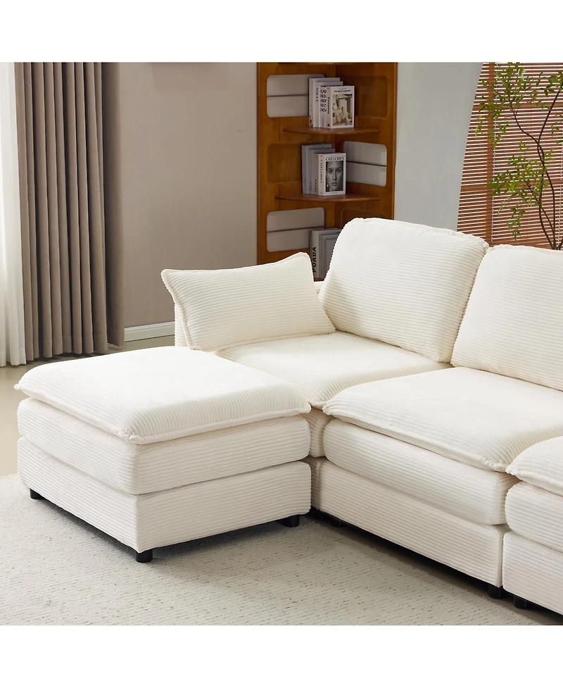 Streamdale Furniture Streamdale Plush Cloud 3 Seater Sofa & Ottoman - Beige Chenille Cushions & Throw Pillows