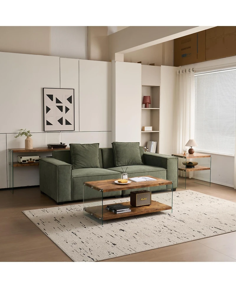 Streamdale Furniture Mdf SideTable, Small Tea Table, Walnut Night Stand Tempered Glass Sofa Table