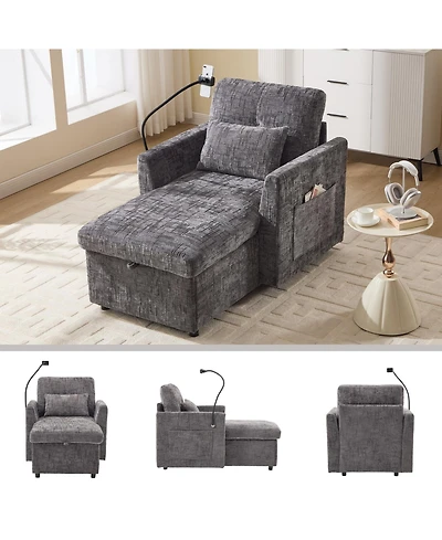 Streamdale Multifunctional Chenille Recliner Sofa with Storage & Phone Bracket
