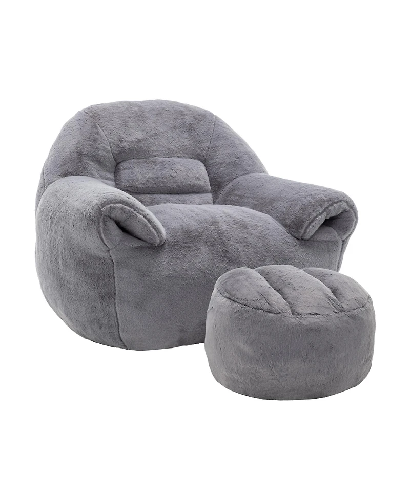Streamdale Furniture Comfy Faux Fur Bean Bag Chair w/ Footstool