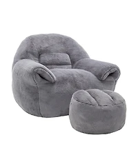 Streamdale Furniture Comfy Faux Fur Bean Bag Chair w/ Footstool