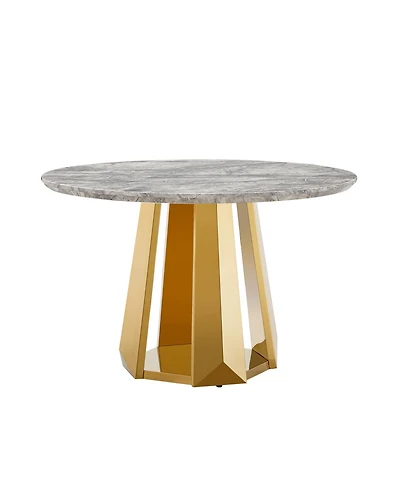 Streamdale Furniture 47" Round Faux Marble Dining Table, Gold Base