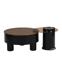 Streamdale Furniture Round Nesting Coffee Table Set w/ Drawer, Black, Large- 27.56", Small- 19.69