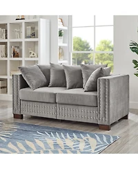 Streamdale Furniture Modern Grey Velvet Loveseat with Silver Nailhead Trim