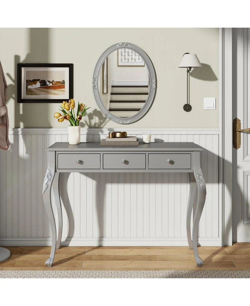 Streamdale Luxury Vanity Desk with Mirror & 3 Drawers - Silver