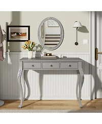 Streamdale Luxury Vanity Desk with Mirror & 3 Drawers - Silver