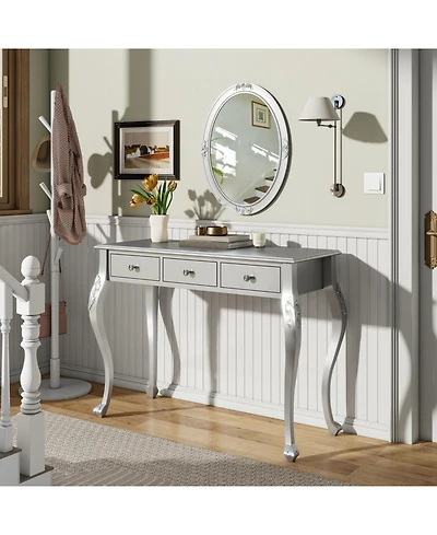 Streamdale Luxury Vanity Desk with Mirror & 3 Drawers - Silver