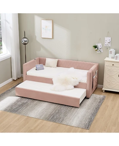Streamdale Furniture Pink Velvet Daybed - Modern Diamond Design