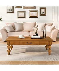 Streamdale Furniture Wooden Coffee Table with Drawer & Gourd Legs (Natural)