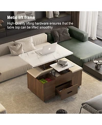 Streamdale Furniture Lift-Top Coffee Table with 4 Stools, Hidden Storage & Drawers