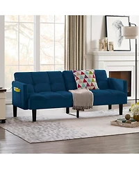 Streamdale Furniture Velvet Futon Couch Convertible Folding Sofa Bed Tufted Couch for Apartment