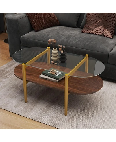Streamdale Furniture Oval Glass Coffee Table - Modern Design, Storage, 41x21x17