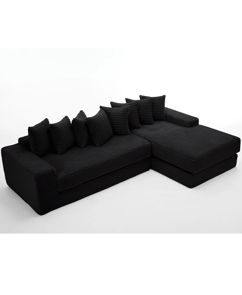 Streamdale Furniture Streamdale Oversize Cloud Sectional Sofa Bed, L-Shape, 8 Pillows, Corduroy, Black (Right Facing)