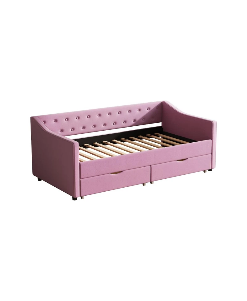 Streamdale Furniture Twin Upholstered Tufted Arms & Storage Drawers Daybed
