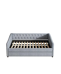 Streamdale Furniture Upholstered Daybed with Twin Trundle, Tufted Sofa Bed - Light Grey