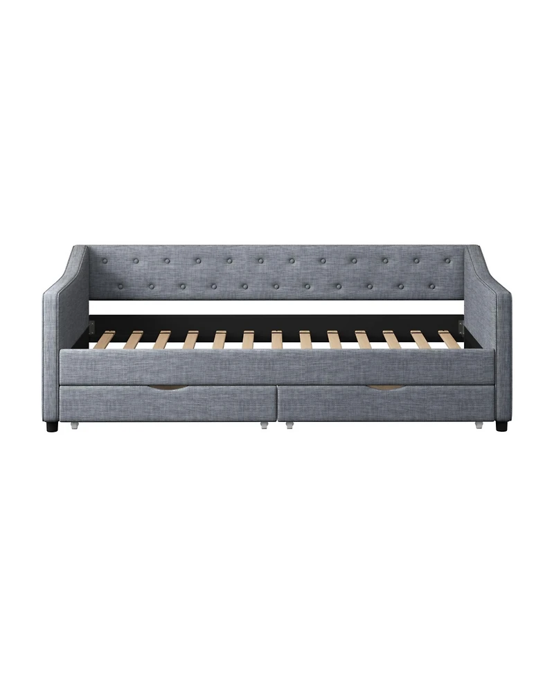 Streamdale Furniture Twin Daybed with Drawers, Tufted Sofa Bed - Light Grey