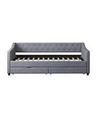 Streamdale Furniture Twin Daybed with Drawers, Tufted Sofa Bed - Light Grey