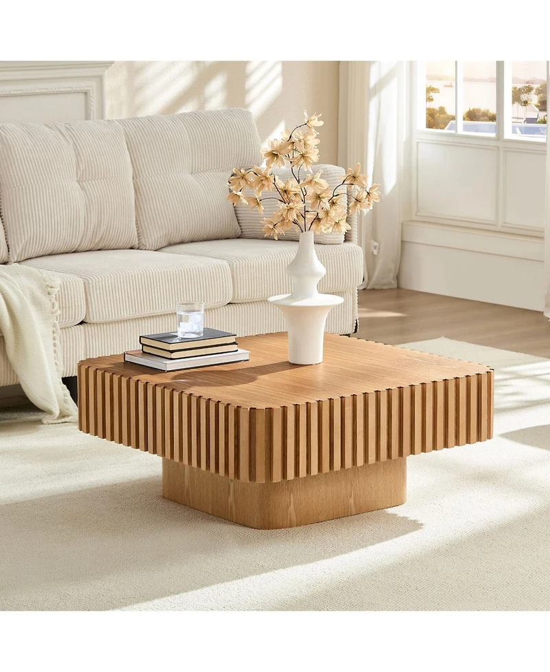 Streamdale Furniture 31.5" Modern Drum Coffee Table - Natural Wood