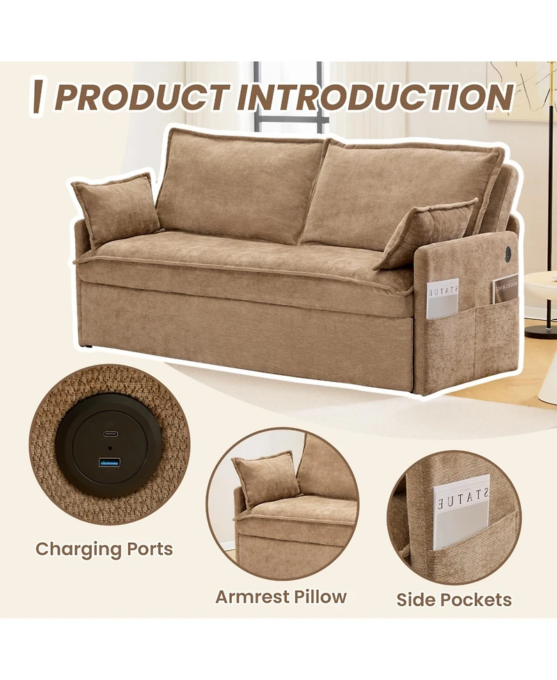 Streamdale Furniture 59.5" Chenille Sleeper Sofa Bed w/ Storage & Usb Charging