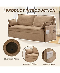 Streamdale Furniture 59.5" Chenille Sleeper Sofa Bed w/ Storage & Usb Charging