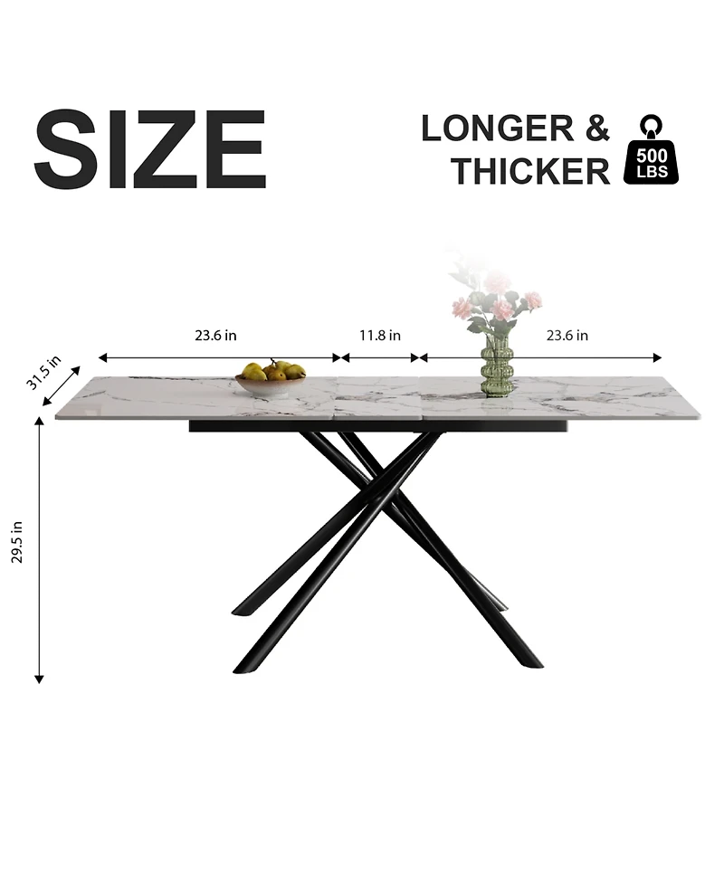 Streamdale Furniture 59" Modern Expandable Dining Table, Sintered Stone Top, Black X-Base