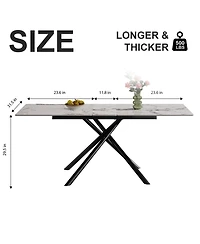 Streamdale Furniture 59" Modern Expandable Dining Table, Sintered Stone Top, Black X-Base