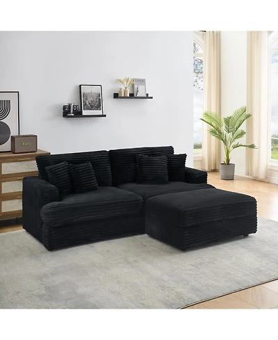 Streamdale Furniture Black Corduroy Sofa w/ Storage Leg & Pillows - Living Room/Office