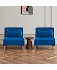 Streamdale Furniture Modern Blue Velvet Foldable Sofa Bed Set (2