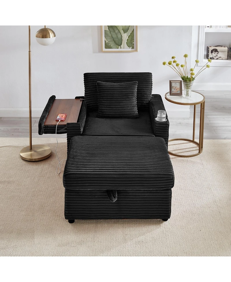 Streamdale Furniture Fluffy Corduroy Lazy Sofa w/ Ottoman