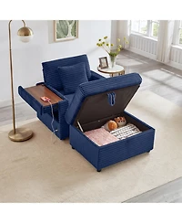 Streamdale Furniture Fluffy Corduroy Lazy Sofa w/ Ottoman, Table & Storage