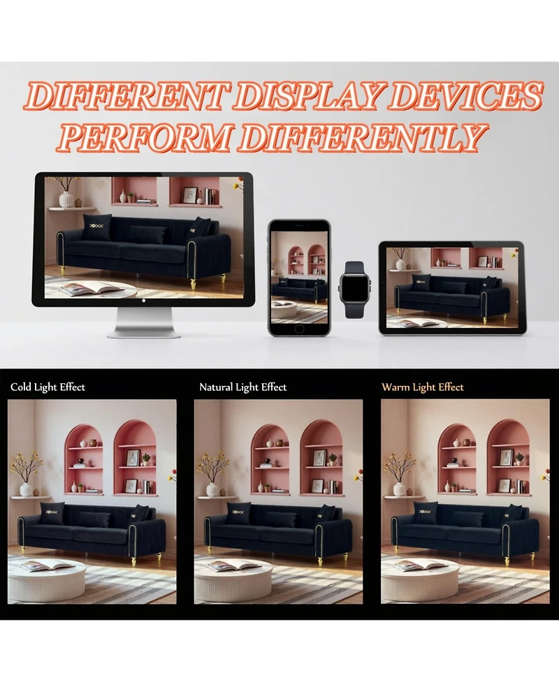 Streamdale Furniture Modern Plush 3-Seater Sofa with Pillows & Metal Legs