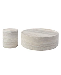 Streamdale Furniture Faux Travertine Coffee Tables - Set of 2, Round, No Assembly