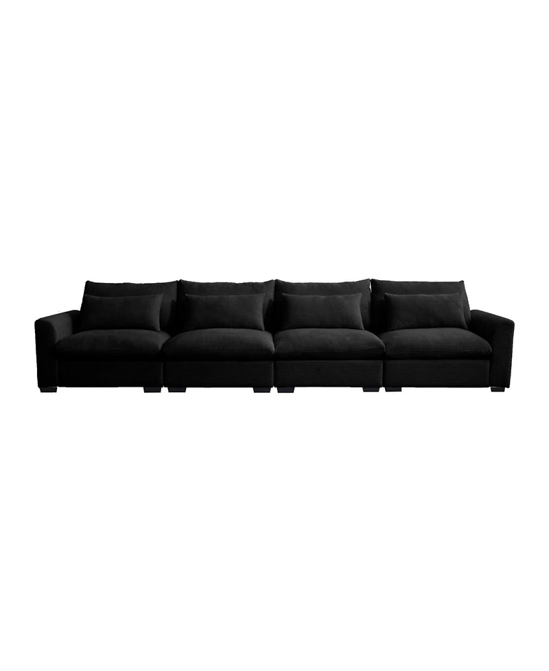 Streamdale Furniture 4 Seater Black Corduroy Couch with 4 Pillows