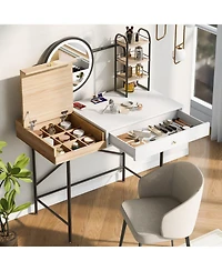 Streamdale Furniture White Vanity Desk with Mirror, Charger, and Storage