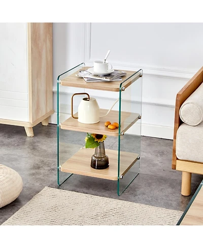 Streamdale Furniture 3-Layer Bedside Cabinet with Glass Panels