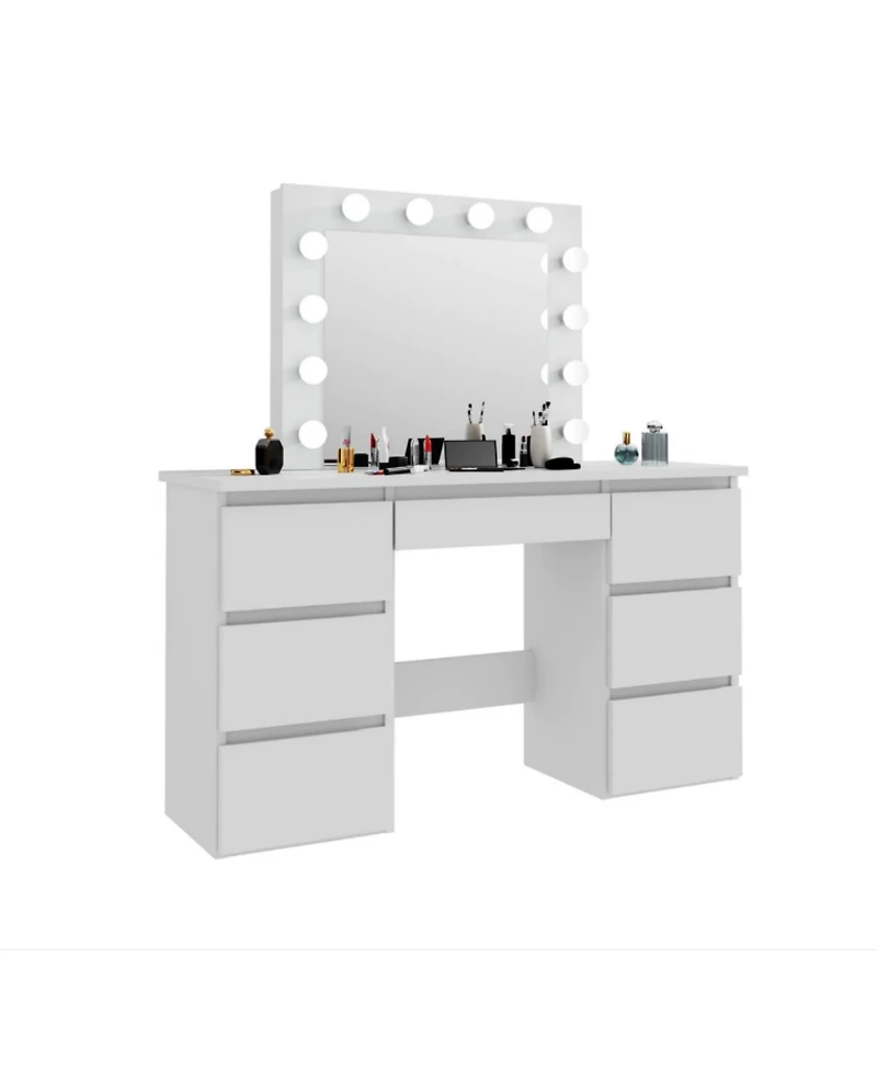 Streamdale Furniture Streamdale Large White Vanity Tables with Mirror and Light