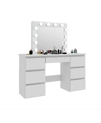 Streamdale Furniture Streamdale Large White Vanity Tables with Mirror and Light