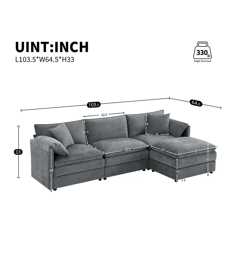 Streamdale Furniture Chenille Modular Sectional Sofa with Ottoman