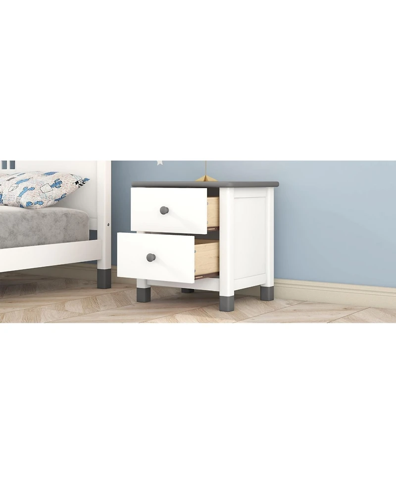 Streamdale Wooden Nightstand with Two Drawers for Kids, End Table for Bedroom
