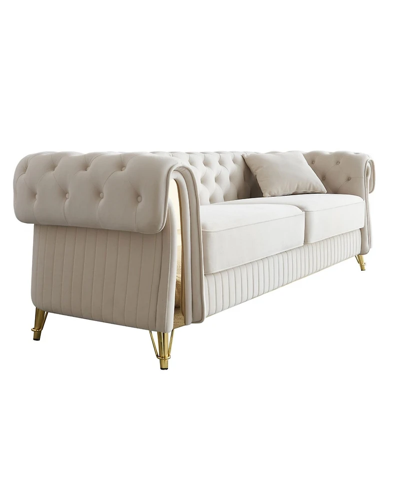 Streamdale Furniture 89" Chesterfield Tufted Velvet Sofa, Beige