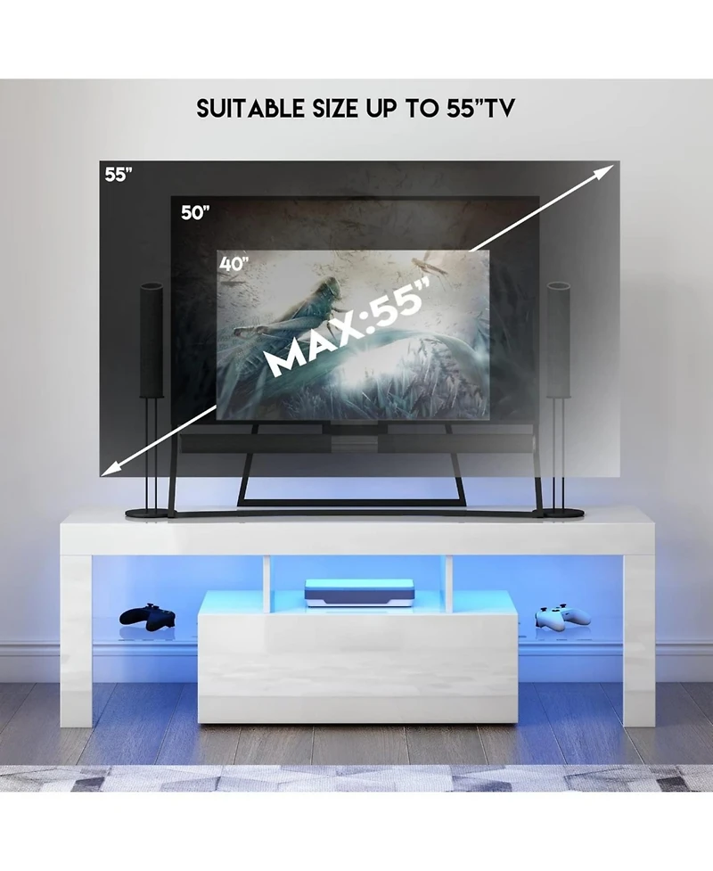 Streamdale Furniture Modern Led Tv Stand with Flip Door and High Gloss Finish